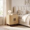 Nightstand with Louvered Doors and Steel Legs, for Bedroom and Living Room, Oak