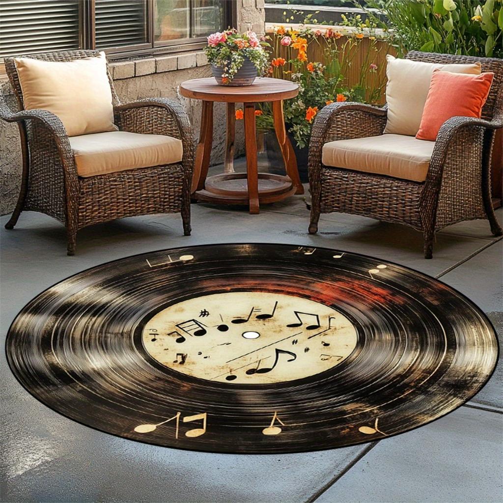 1pc Vinyl Record Round Rug Flannel Soft Non Slip Floor Mat Music Themed Decor for Living Room Bedroom Home Studio Office