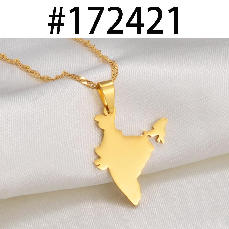 Anniyo India Map Pendant Necklaces Silver Color/Gold Color Charms Indian Jewelry @172421 45cm OR 17.7 Inches
