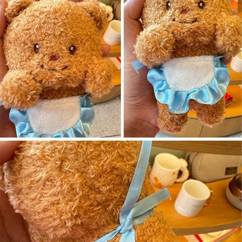Whimsical Butter Bear Stuffed Toy Keychain Plush Bear Doll Keyring Hanging Ornament for Backpack and Bag Charm Accessory