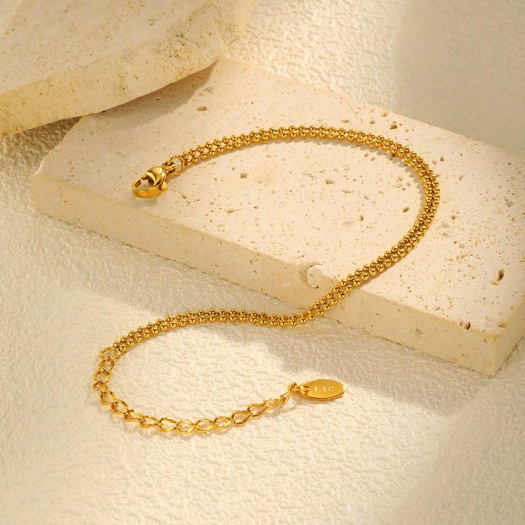 Dainty Double-layer Bead Chain Bracelet for Women,Gold Color Stainless Steel Waterproof Bracelets, Trendy Jewelry Gifts