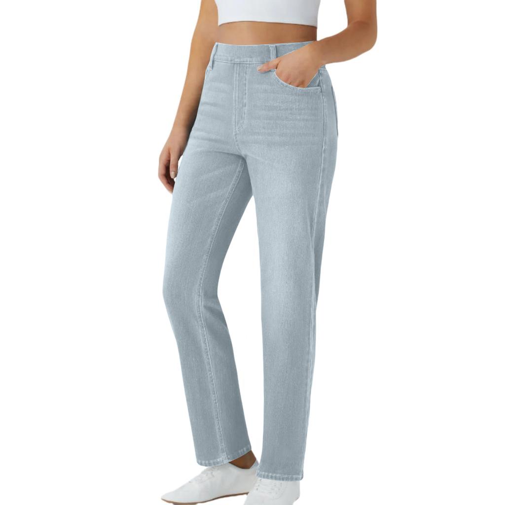 Women's High Waist Washed Women's Jeans Fashionable Versatile Straight Leg Pants