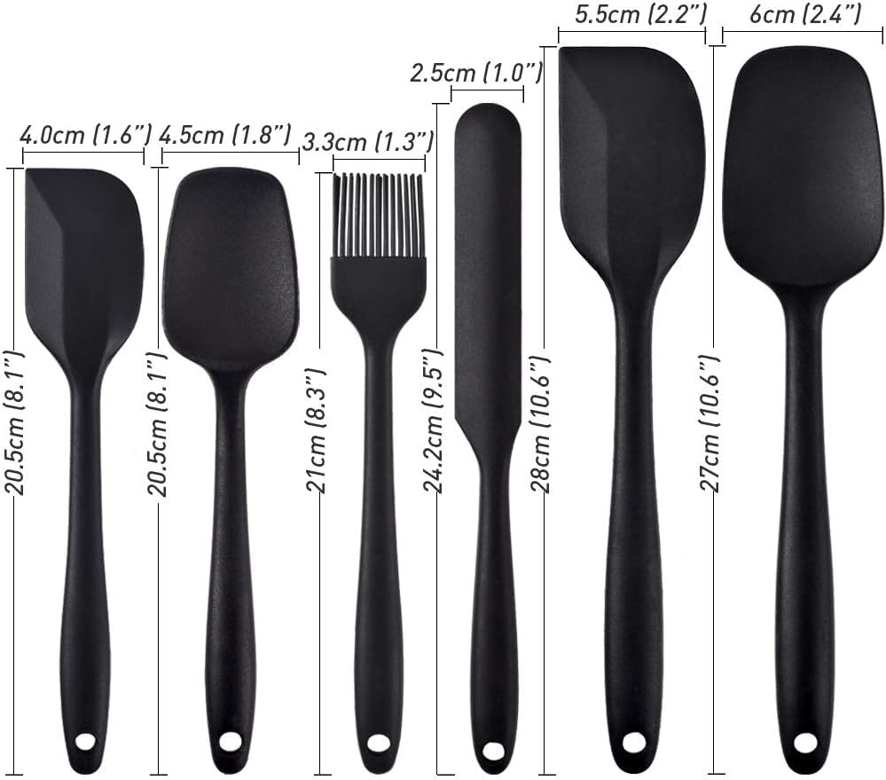 6PC Spatulas Set, Food Grade Silicone Spatulas Rubber Heat Resistant, Stainless Steel Core, Kitchen Utensil Nonstick for Cooking