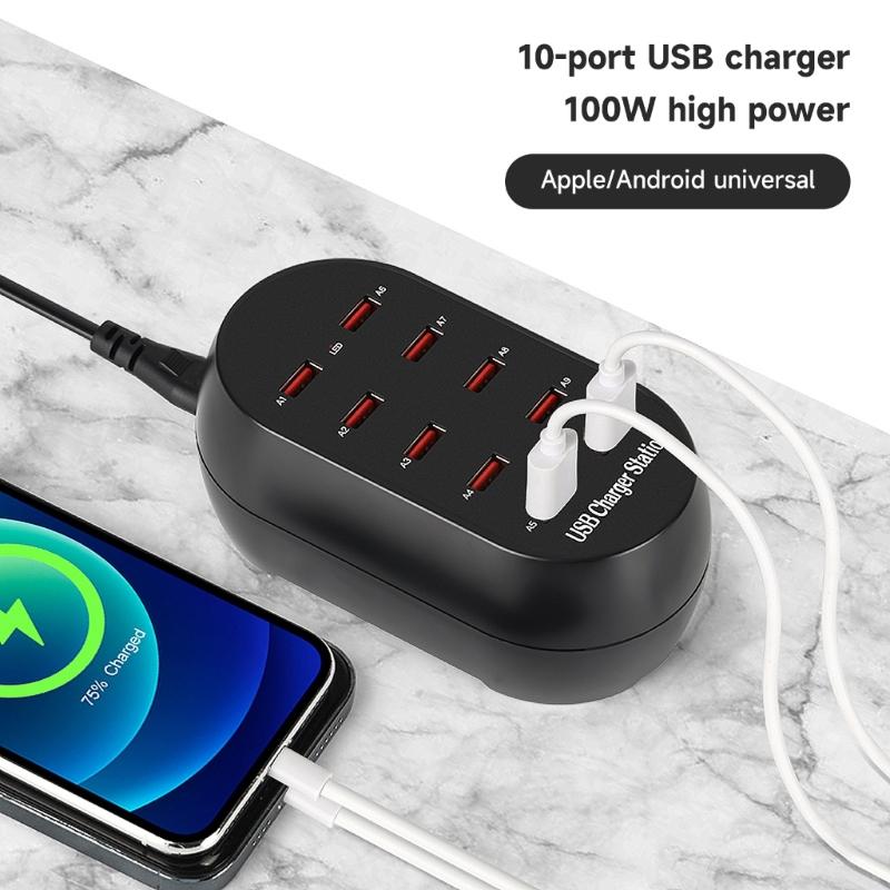 USB Charger Station,10/20Ports Charging Hub 100W 50W Desktop Compact Multi Port USB Charger for Phone, Tablet