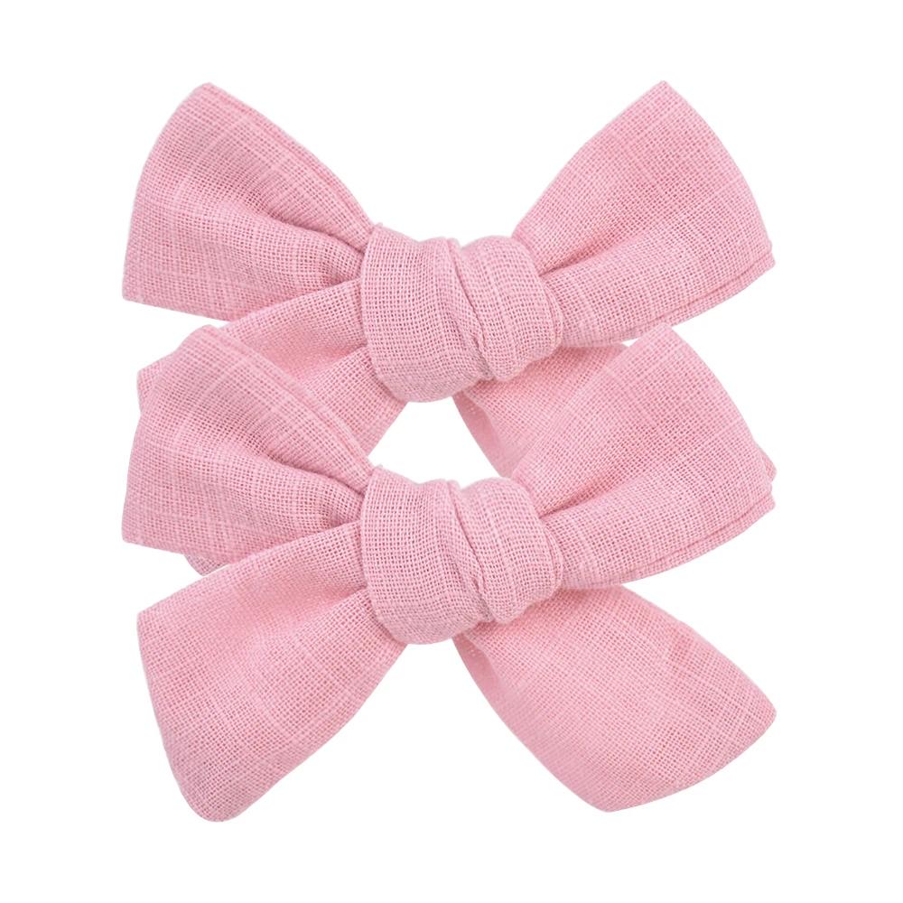 2Pcs/Set 3Inches Cotton Linen Solid Color Bowknot Hair Clip for Kids Girls Handmade Boutique Hair Bows Headwear Hair Accessories