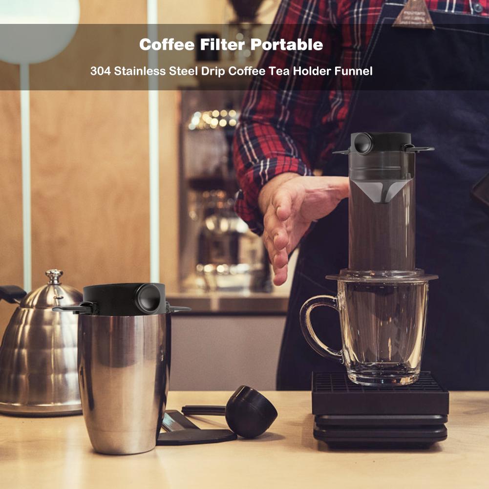 Coffee Filter Foldable Stainless Steel Drip Coffee Tea Holder Funnel  with Cleaning Brush Reusable Pour Over Coffee Dripper