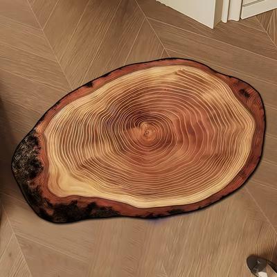 .1pc Exquisite Simulated Wood Texture Bathroom Mat For Home Use, Irregular Wood Stump Wood Grain Print Entrance Mat