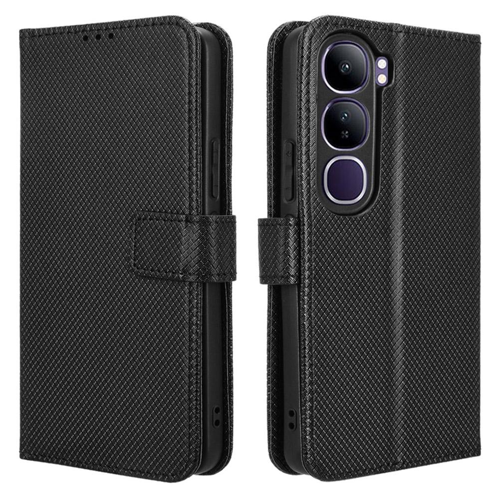 For vivo V40 Lite (Indonesia) 4G/5G Case PU Leather Diamond Texture Wallet Phone Cover