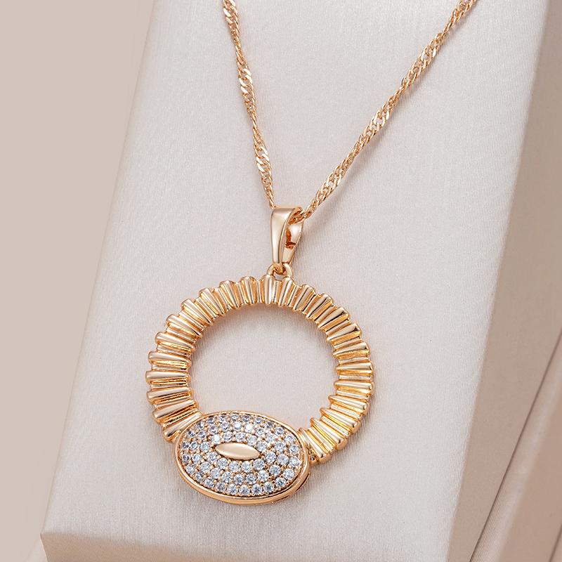 Fashion Glossy Shiny Natural Zircon Big Pendant Necklace For Women Rose Gold Color Daily Fine Accessories Jewelry
