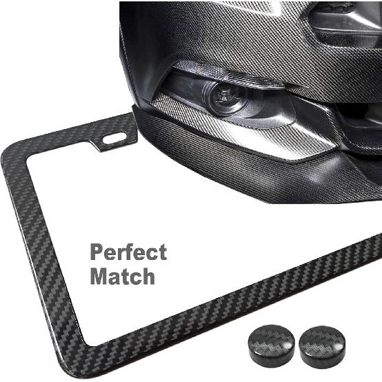 Carbon Fiber License Plate Frame- 100% Handcrafted Real Carbon Fiber Cloth Wrapped Holder, Slim Black Stainless Steel Car Tag Cover With Screws Caps,
