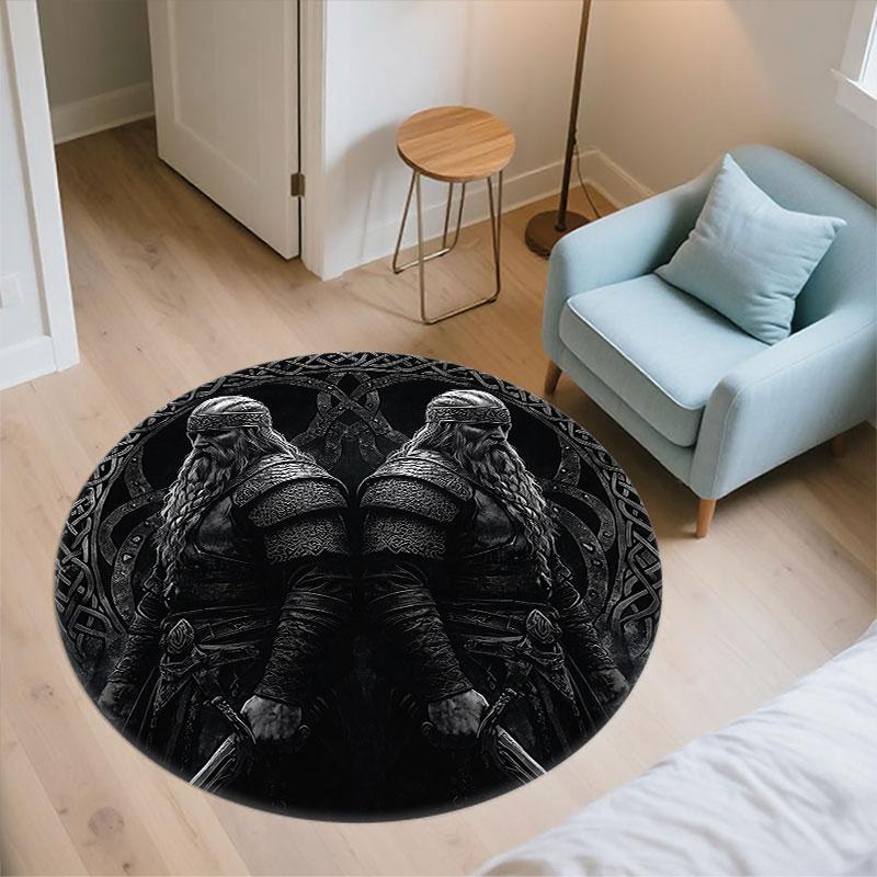 Viking Warrior pattern round rug,Carpet Rug for Living Room Bedroom Playroom ,Non-slip Floor Mat,Holiday Gifts and Birthday Gifts.