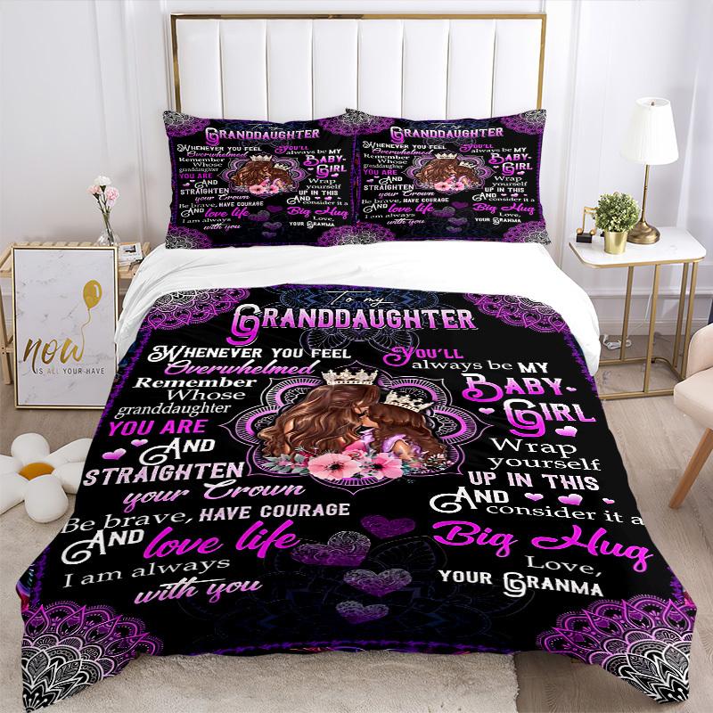 3pcs Granddaughter Inspirational Quotes Duvet Cover Set - Machine Washable, Includes 1 Cover and 2 Pillowcases, No Core Included Yy251013070