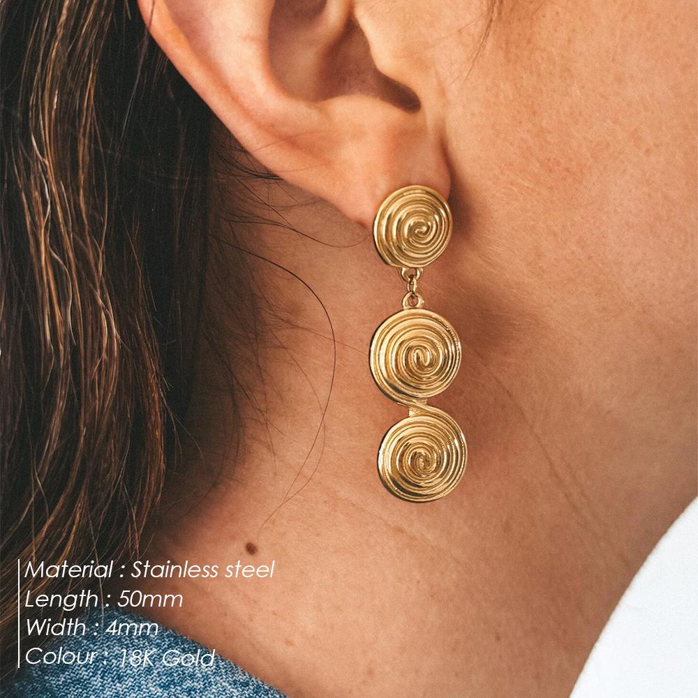 Emanco Earrings Fashion Trendy Modern Spiral Hoop Earrings Vintage Unique Temperament Multi-layer Spiral Pendant Earrings
