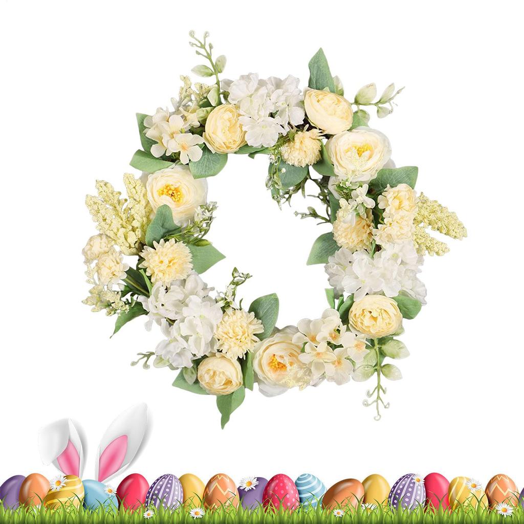 40cm Spring Door Wreath Simulated Peony Camellia Flower Wreath Artificial LED Light Colorful Festive Decoration For Home Holiday