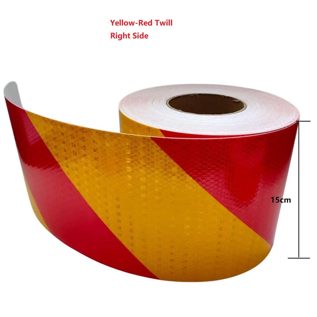 Customized Yellow-Red 15cm*3M Reflective Tapes Left Or Right Twill Warning Safety Stickers Night Reflector Self-Adhesive For Car