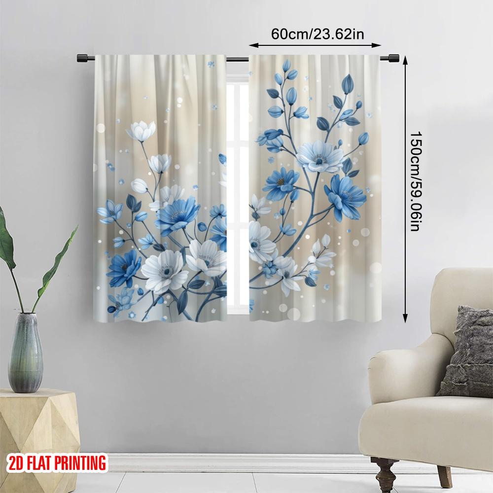 2 szt., Zasłony z nadrukiem wzoru 2D, Niebieski Kwiatowy Harmonia, Wszechstronne, 100% Poliester (bez pręta) Wszechstronny Wszystko Idealne dla