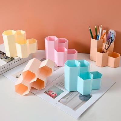 Pen Container Multifunctional High Capacity Sapce-saving Desk Hexagon Pen Makeup Brushes Holder Office Stationery