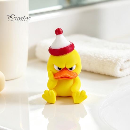 Funny Duck Ornaments 3D Printed Yellow Figurine, Arrogant Statue with Christmas Fun Holiday Party Supplies Hat, Miniature Ornament for Home