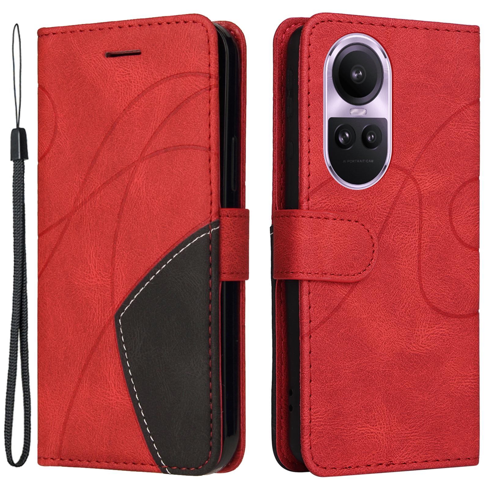 

For Oppo Reno10 5G (Global)/Reno10 Pro 5G (Global) Leather Case Wallet Stand Color Splicing Phone Cover Red