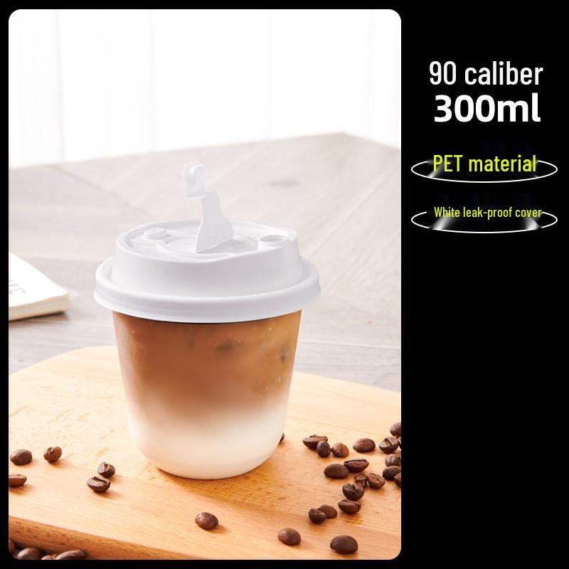 Transparent Disposable Coffee Cup with Lid, 90 Caliber, American Style for Cold Drinks, Milk Tea, Chubby Takeaway Cup