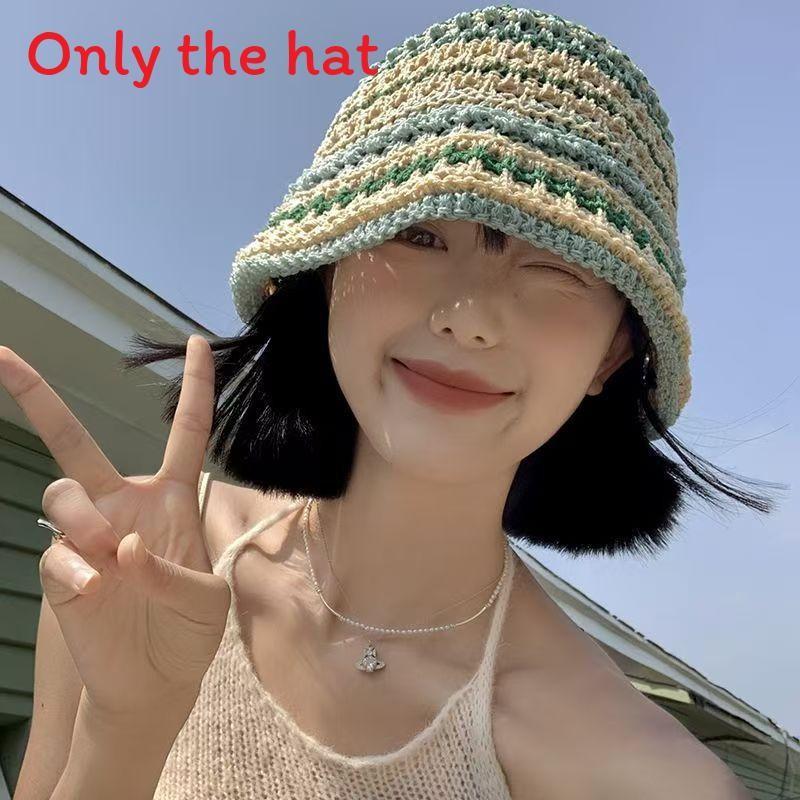 Summer Womens Bucket Hat With Patterned Knitted Design Sun Protection And Cool Breeze Blue Green