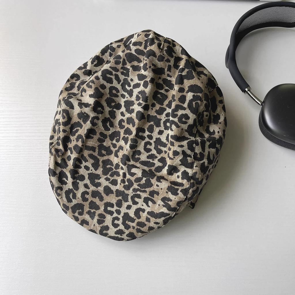 Niche Design Sense of Tide and Leopard Print Hat Y2K Subculture Retro Forward Hat Women's Fashion Versatile Beret