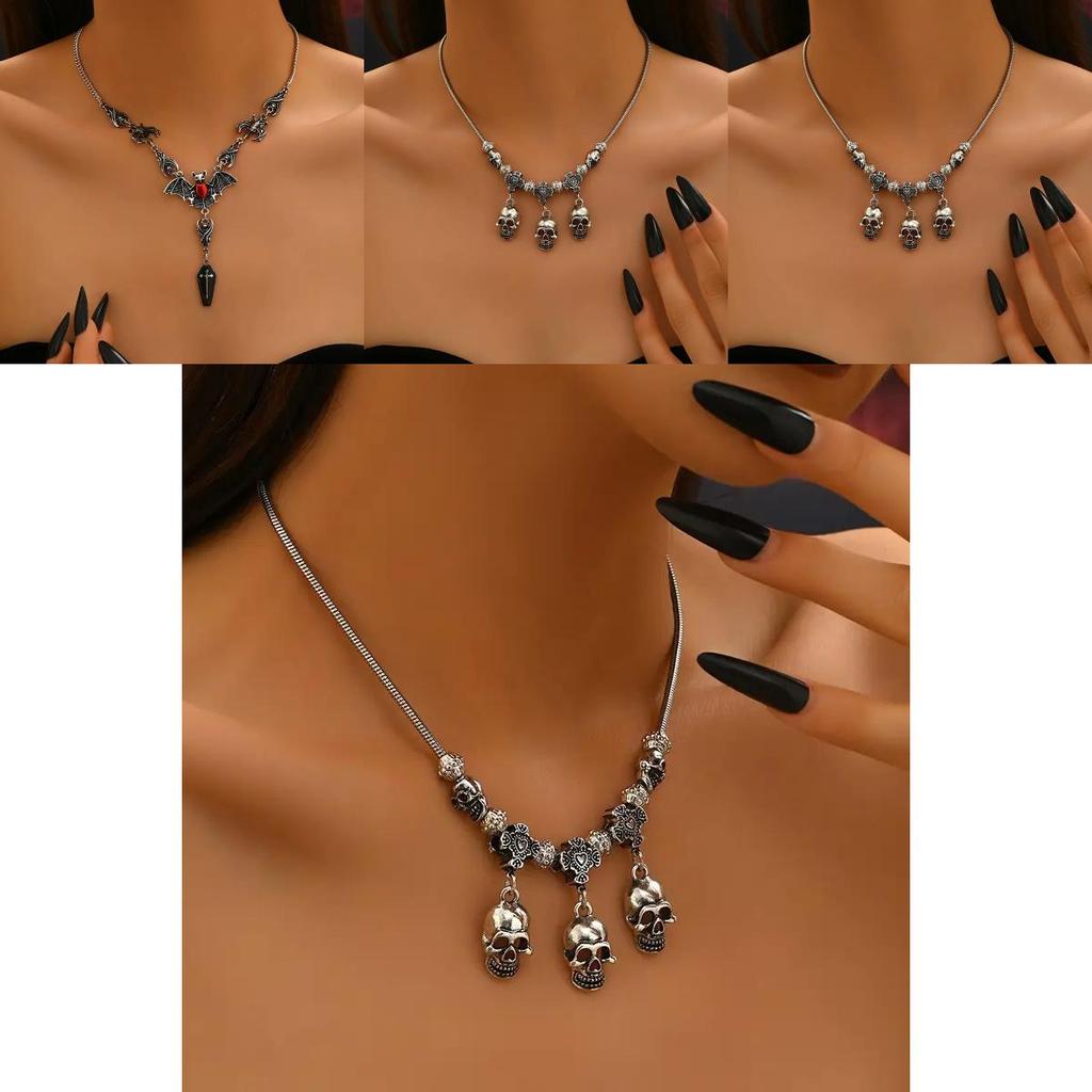 Alternative Skeleton Chain Necklace With Alloy Dangle And Tassel For Halloween Events