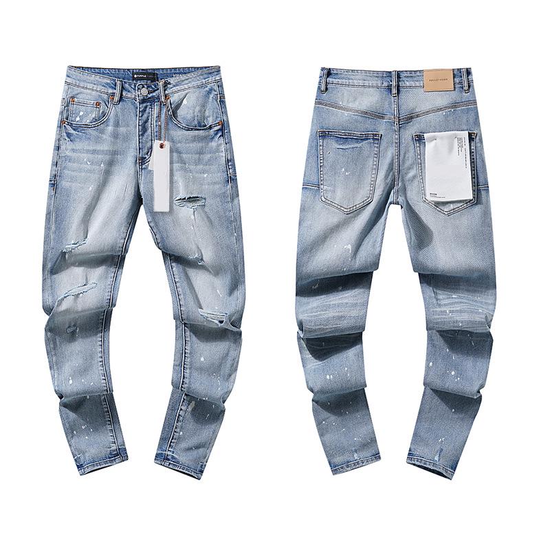 European and American Purple Slim Men's Trendy Light Luxury Elastic Jeans