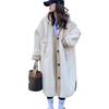 Beige Hooded Lambswool Mid-Length Coat - Thickened Korean Style, Loose Fit, Autumn/Winter Plush Jacket