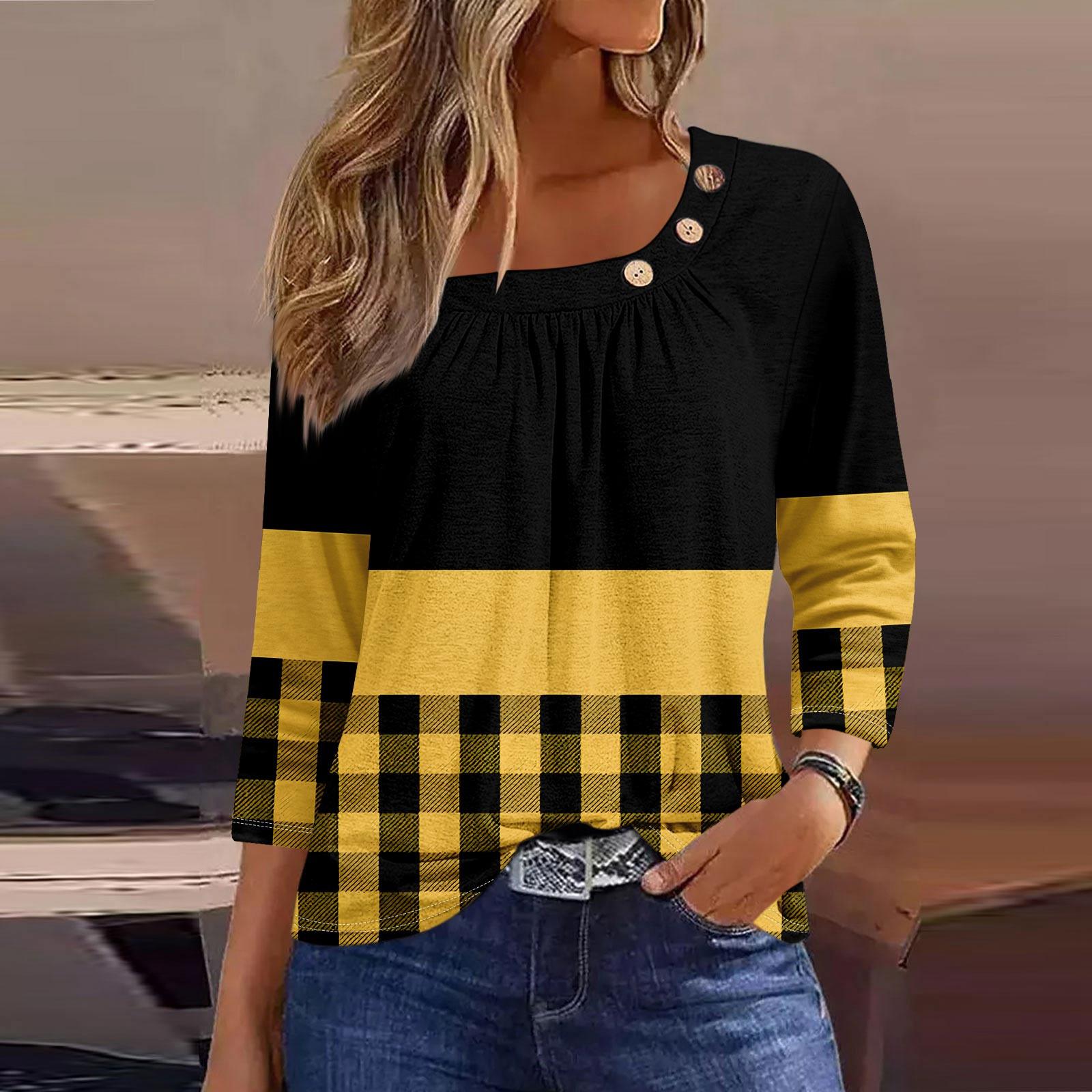 

Жен. Футболка Футболка С принтом Пуговицы Рукав 3/4 Повседневные Выходные Мода Классический Классический Верх XL жёлтый