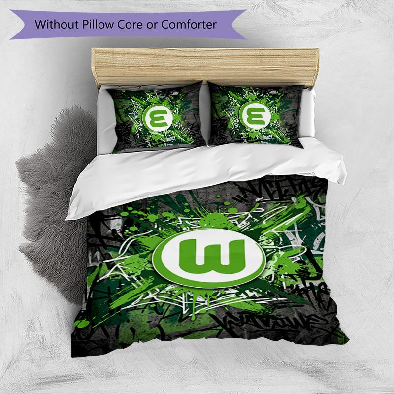 Set Biancheria da Letto 3 Pezzi Stampato FC VfL Wolfsburg Traspirante Copripiumino con Federe Biancheria da Letto Decorativa per Camera da Letto Casa