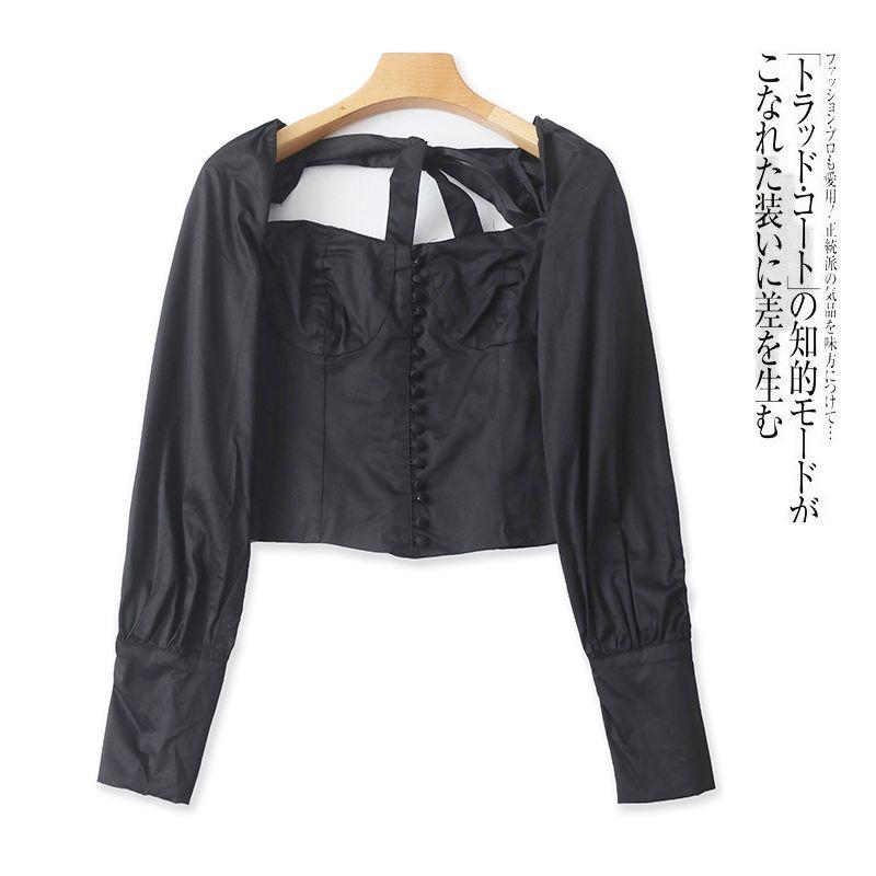 

Shoelace Shirt Spring New Arrival Foreign Trade Women s Clothing French Young Adult Breasted Bubble Long Sleeve Short Shirt 27834 Black B- 21-16-4 S