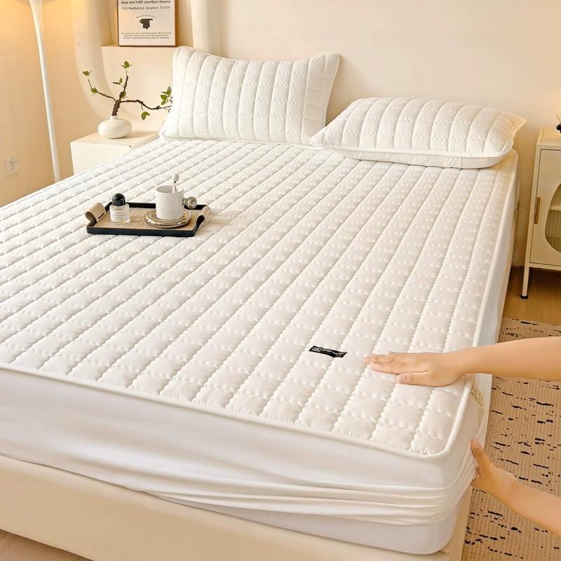 

Waterproof Thickened Mattress Pad Protector Adjustable Durable Fitted Sheet Bed Covers Anti-mite Non-slip Bedspreads 150/160x200 90x200cm бежевий