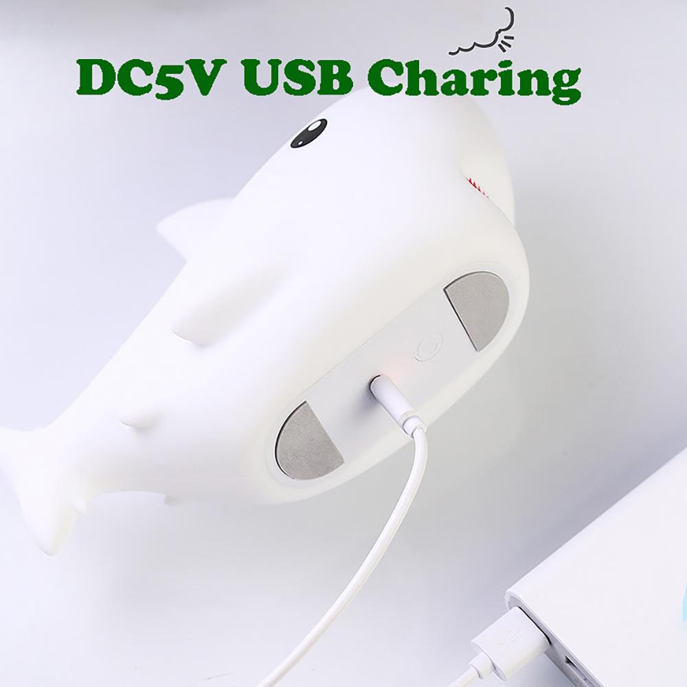 Cute Cartoon Shark Shape Silicone Light LED NightLights USB Rechargeable Bedside Decor Atmosphere Lamp