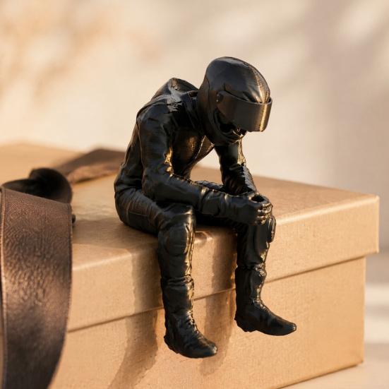 Home Office Decoration 3D Printed Motorcycle Rider Figurine, Thinking Statue Shelf Car Dashboard Accessory Sitter for Decoration, Enthusiasts