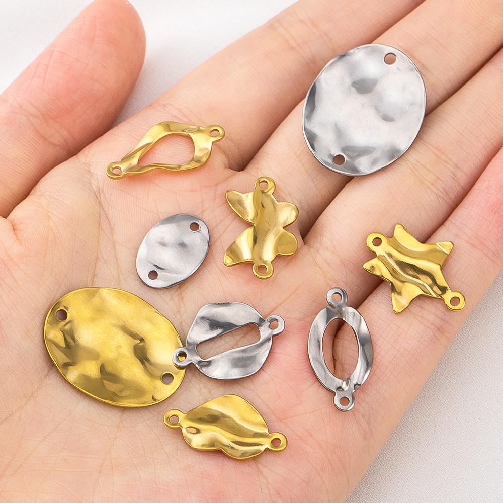 10/20pcs 18K Stainless Steel Round Flower Charms Double Hole Pendants Connector Jewelry Making Accessories DIY Necklace Bracelet