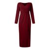 Women's Fashion Color V-Neck Long Sleeve Open Dress Evening Dress