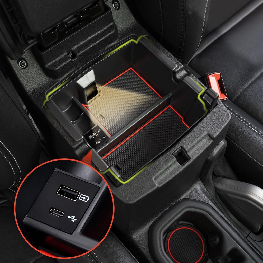 DrCarNow Upgrade Center Console Organizer Tray with USB Power Port Insert Armrest Tray Accessories