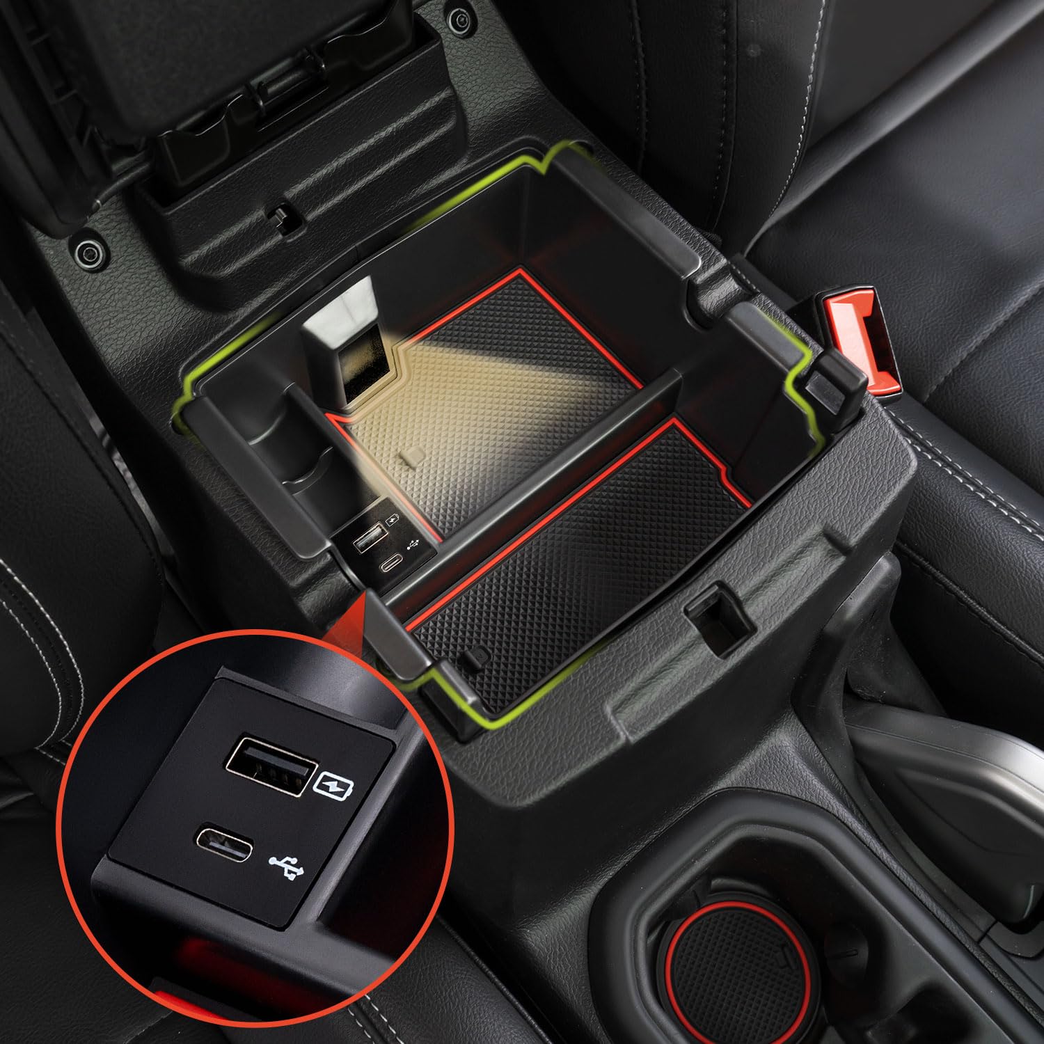 

DrCarNow Органайзер на центральную консоль с USB-портом для зарядки, вставка в подлокотник, аксессуары