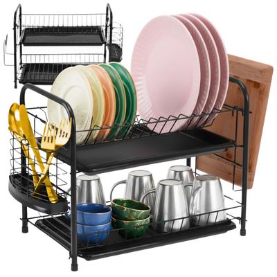 Large, Two-tier Standing Dish Drainer for Dishes, Black