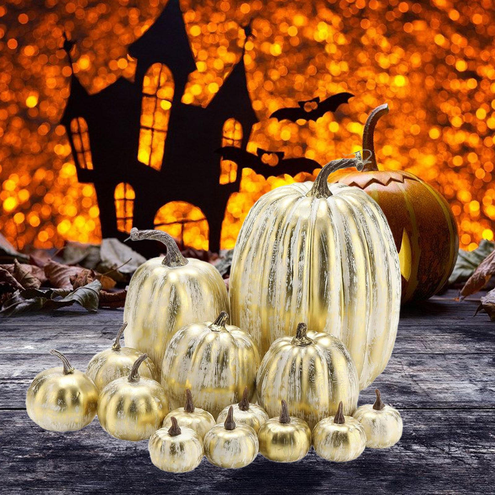 

Набор из 14 искусственных золотых тыкв из пенопласта, украшение, декор на Хэллоуин, штабелируемые, разных размеров, для фермерского дома