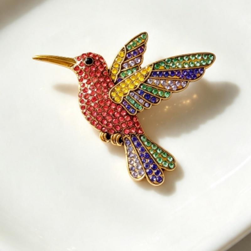Sparkling Rhinestone Hummingbird Brooch Shiny Multicolor Design Ideal For Daily Wear Party Jewelry Gift For Women