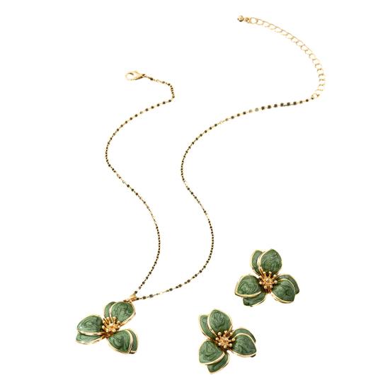 2Pcs/Set Women Jewelry Set Enamel Flower Charm Adjustable Length Necklace Faux Pearl Drop