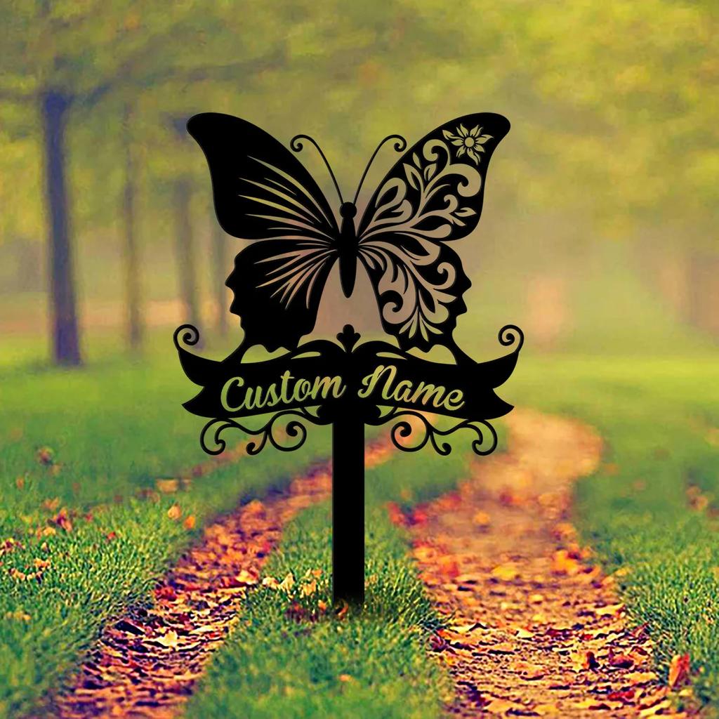 Metal Butterfly Garden Stakes Set of 2, Outdoor Flower Decoration, Wind Chime Ornament, Yard Art Gift