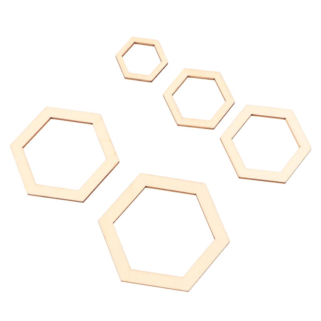 205Pcs Hexagonal Wooden Cutouts 5 Sizes Light Durable Odourless Blank Wood Pieces for Decoration
