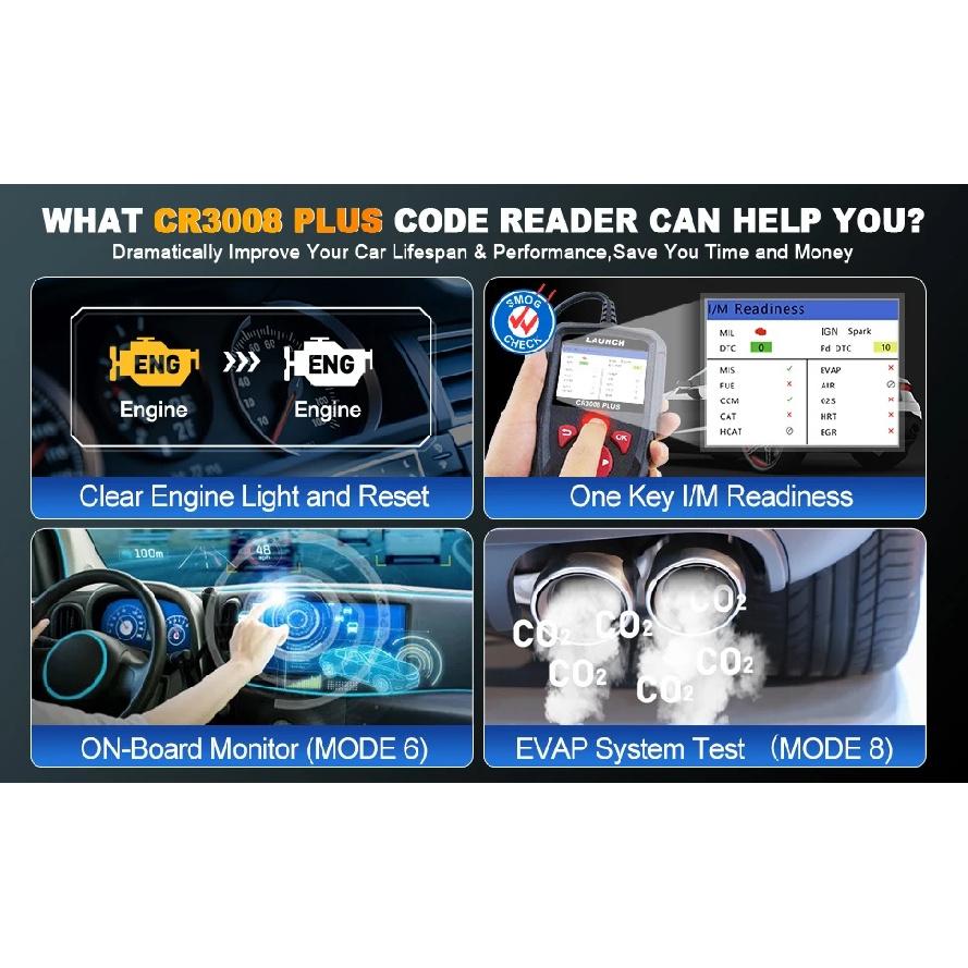 LAUNCH CR3008 PLUS OBD2 Skener Diagnostické Nástroje Motoru a Baterie Auto Čtečka Chybových Kódů Skenování Doživotní Bezplatná Online Aktualizace