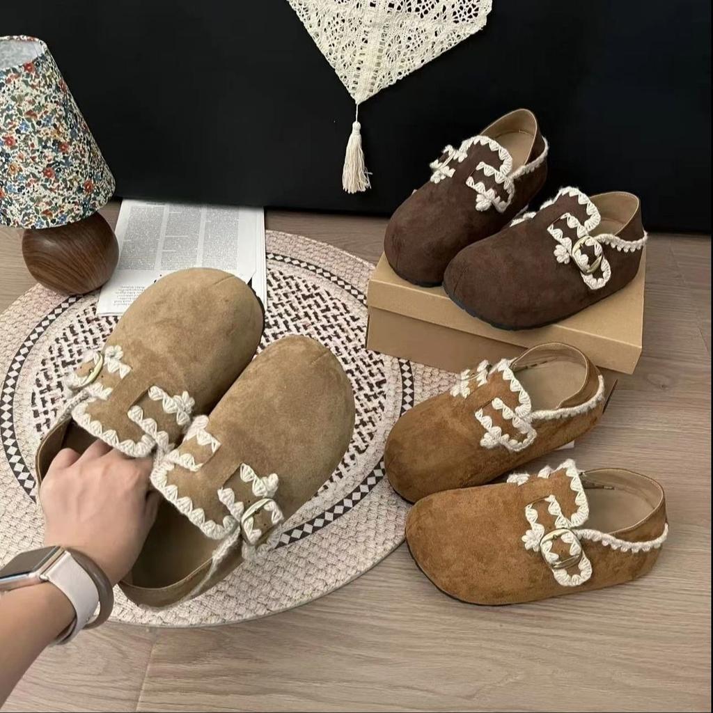 One foot on Boken single shoes Doudou shoes 2025 autumn and winter new thick soles increase height two wear all-inclusive Boken shoes women's shoes