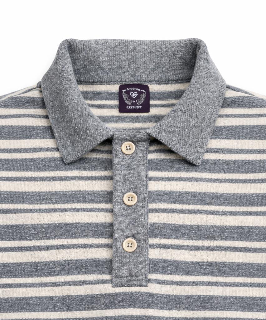 AZENDER Striped Polo Shirt Melange Gray