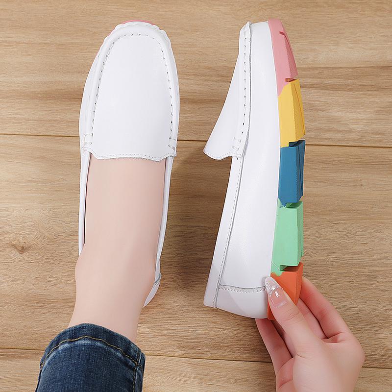 Women’s Moccasins Summer Loafers White Leather Driving Flats Casual Slip on Soft Nurse Shoes Black Walking Shoes