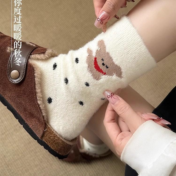 White Plush Socks Mid-Season Tube Socks Thickened Australian Velvet Warm Winter Home Sleep Cute Confinement Socks